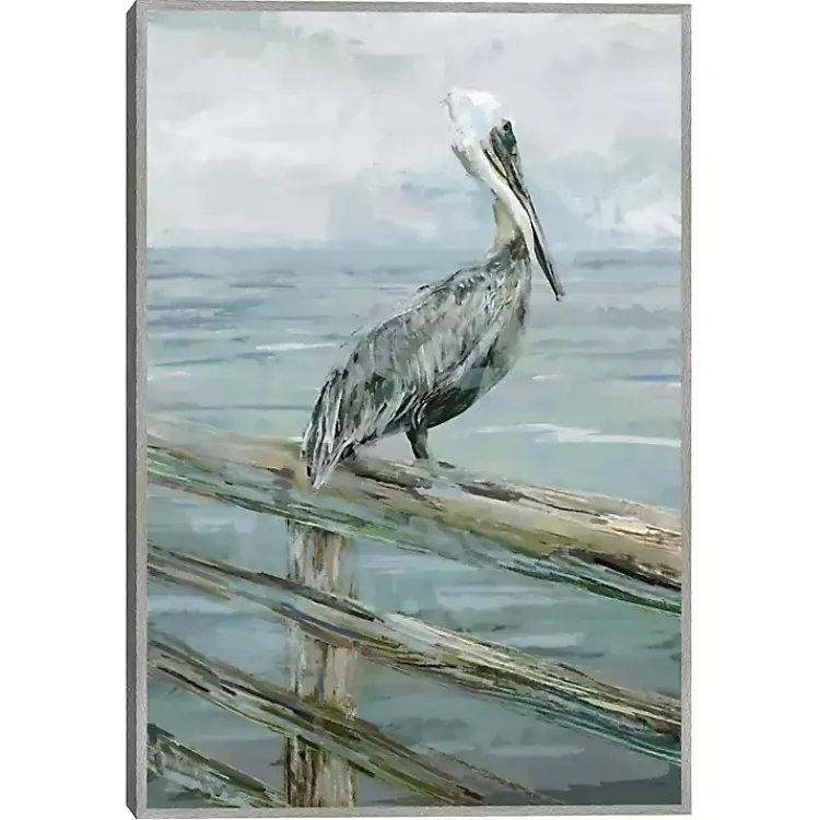 Canvas Art-Kirklands Home Pierside Pelican Framed Canvas Art Print