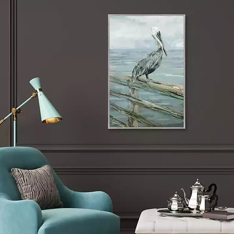Canvas Art-Kirklands Home Pierside Pelican Framed Canvas Art Print