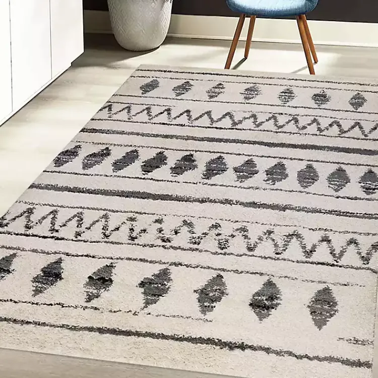 Area Rugs-Kirklands Home Cream Boho Striped Area Rug, 5x8 Ivory