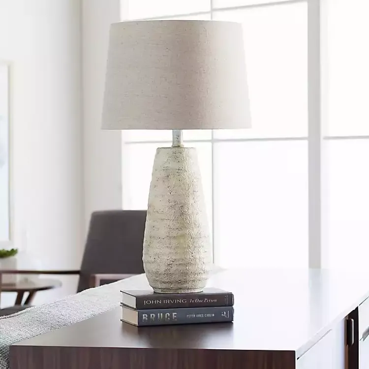 Table Lamps-Kirklands Home Cream Textured Maggie Table Lamp Tan