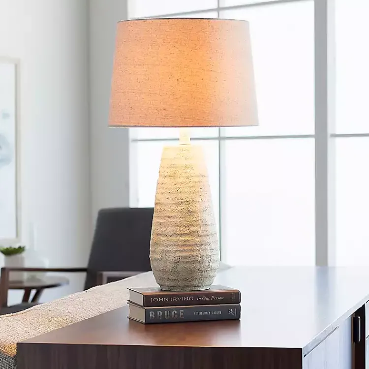 Table Lamps-Kirklands Home Cream Textured Maggie Table Lamp Tan