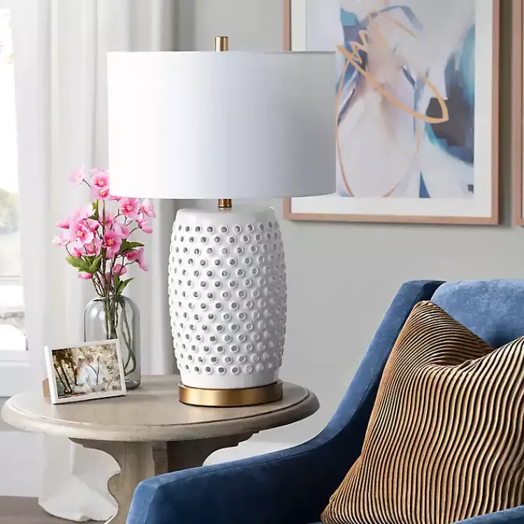 Table Lamps-Kirklands Home Hobnail Table Lamp with Nightlight White