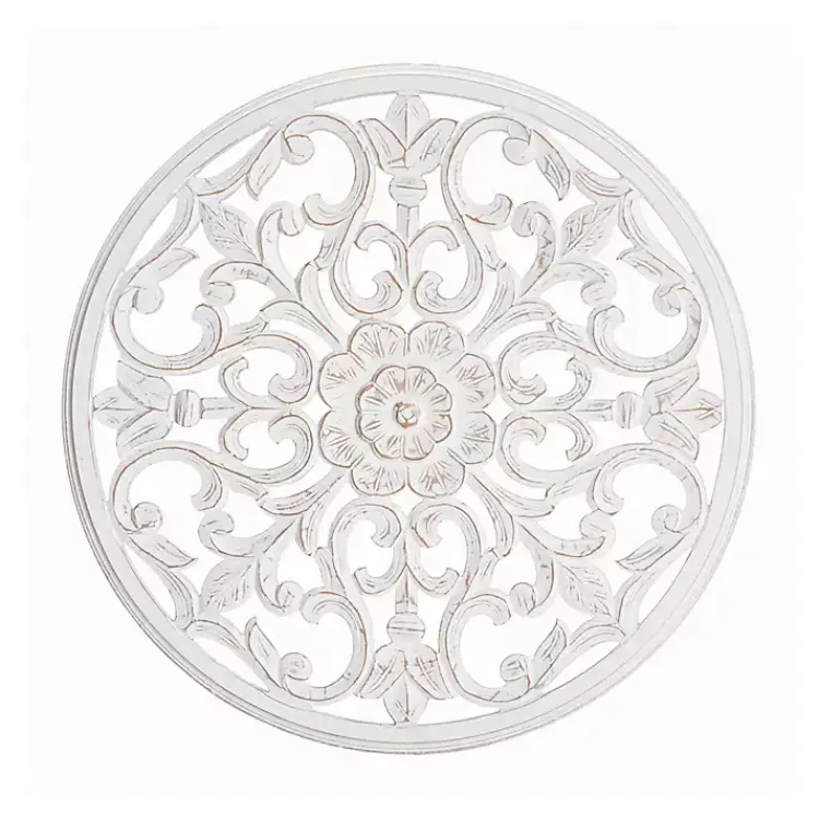Wall Plaques-Kirklands Home Round Medallion Wood Plaque White
