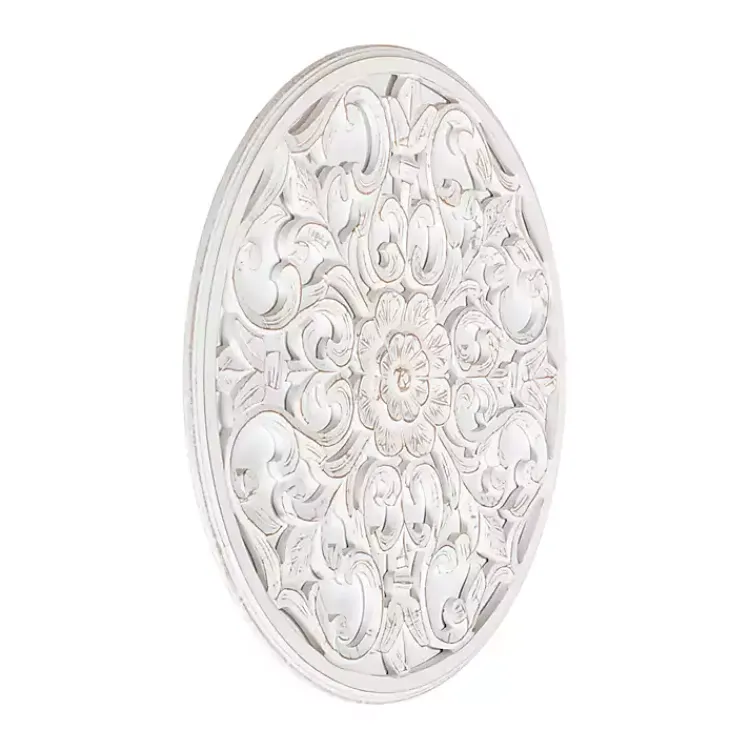 Wall Plaques-Kirklands Home Round Medallion Wood Plaque White