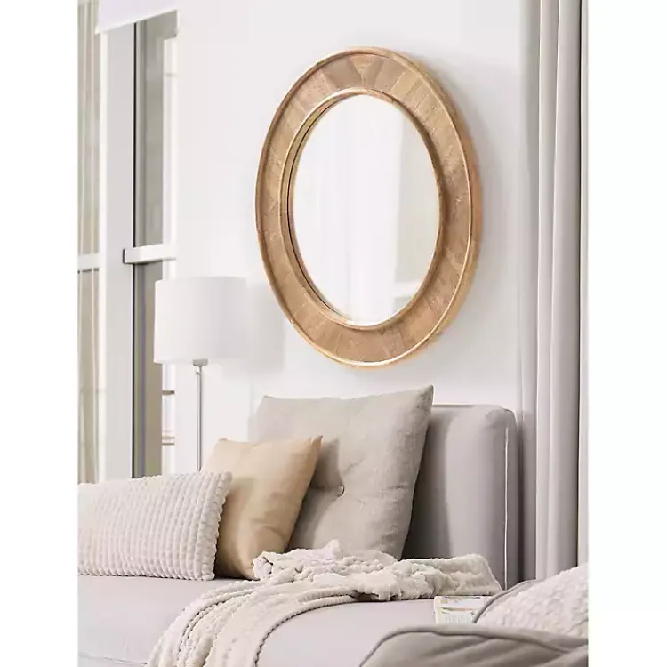Decorative Mirrors-Kirklands Home Natural Woodgrain Round Wall Mirror Brown