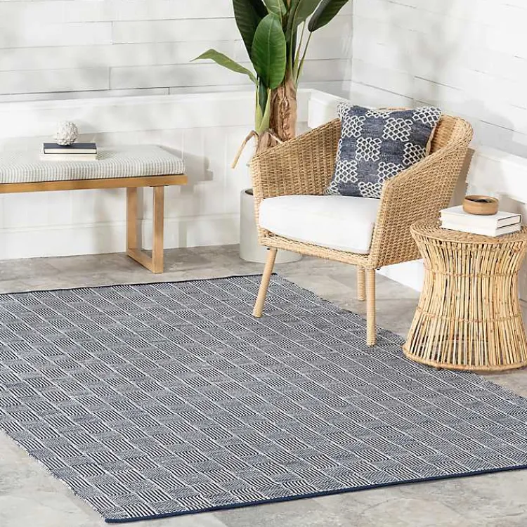 Outdoor Rugs-Kirklands Home Blue & Ivory Checkered Indoor/Outdoor Runner, 3x8