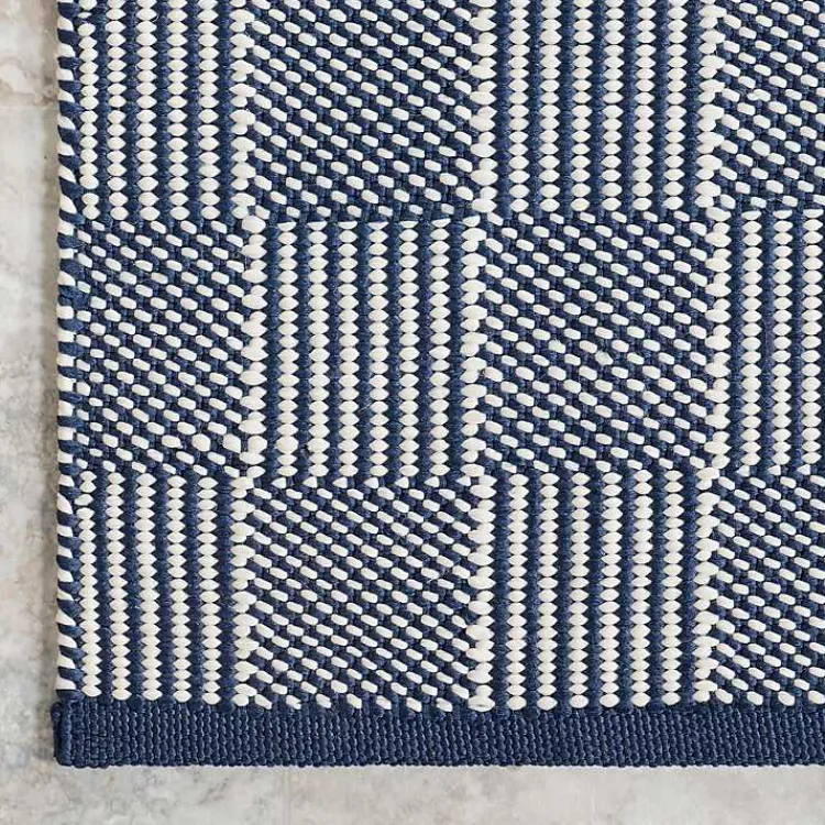Outdoor Rugs-Kirklands Home Blue & Ivory Checkered Indoor/Outdoor Runner, 3x8