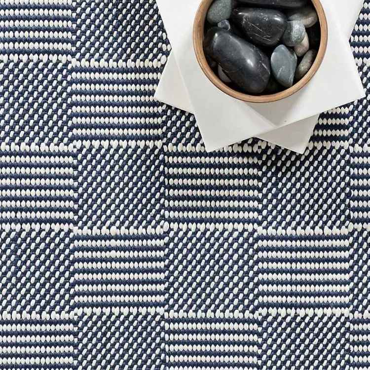 Outdoor Rugs-Kirklands Home Blue & Ivory Checkered Indoor/Outdoor Runner, 3x8