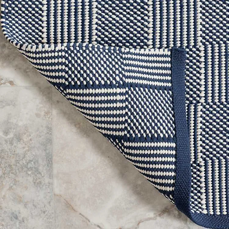 Outdoor Rugs-Kirklands Home Blue & Ivory Checkered Indoor/Outdoor Runner, 3x8