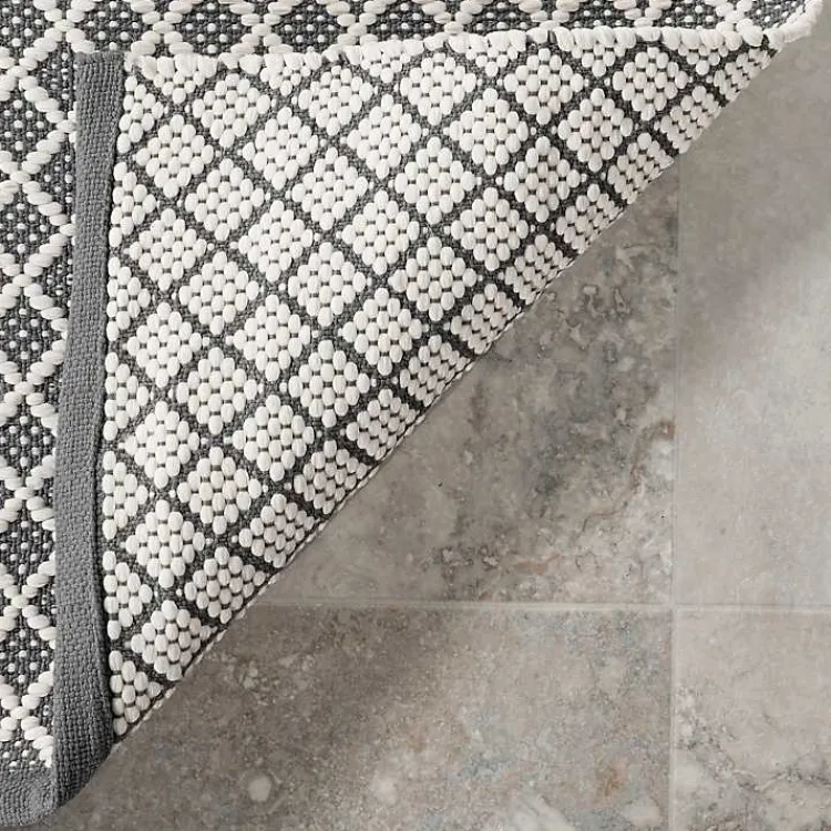 Outdoor Rugs-Kirklands Home Gray & White Trellis Indoor/Outdoor Runner, 3x8