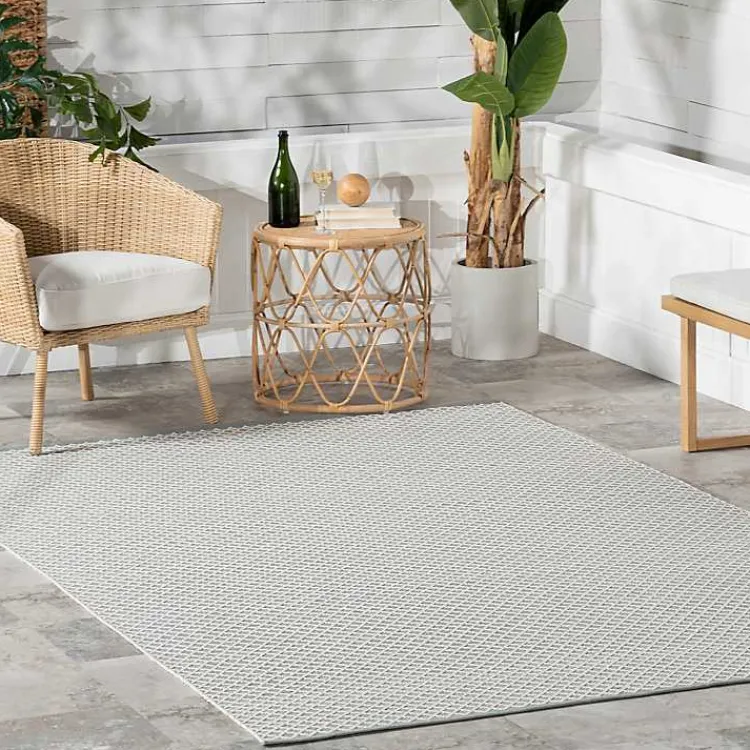 Outdoor Rugs-Kirklands Home Blue & White Trellis Indoor/Outdoor Runner, 3x8