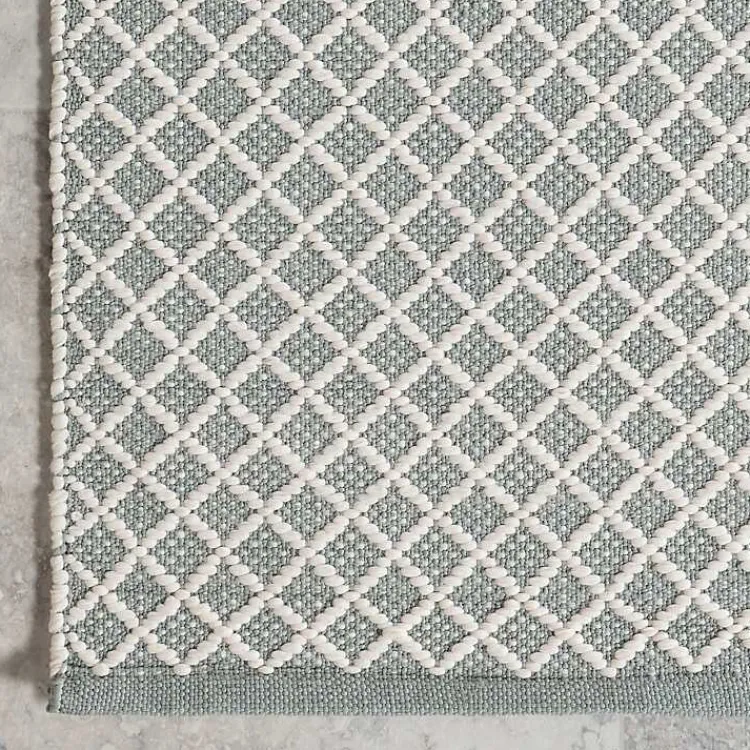 Outdoor Rugs-Kirklands Home Blue & White Trellis Indoor/Outdoor Runner, 3x8