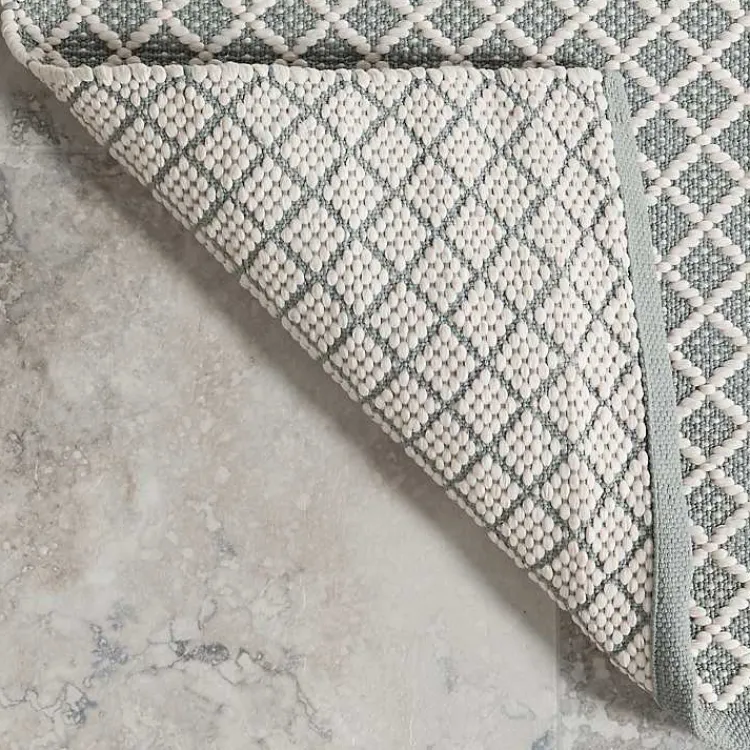 Outdoor Rugs-Kirklands Home Blue & White Trellis Indoor/Outdoor Runner, 3x8