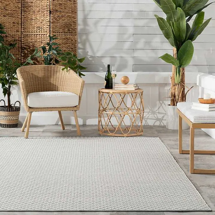 Outdoor Rugs-Kirklands Home Blue & White Trellis Indoor/Outdoor Runner, 3x8