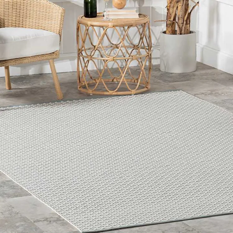 Outdoor Rugs-Kirklands Home Blue & White Trellis Indoor/Outdoor Runner, 3x8