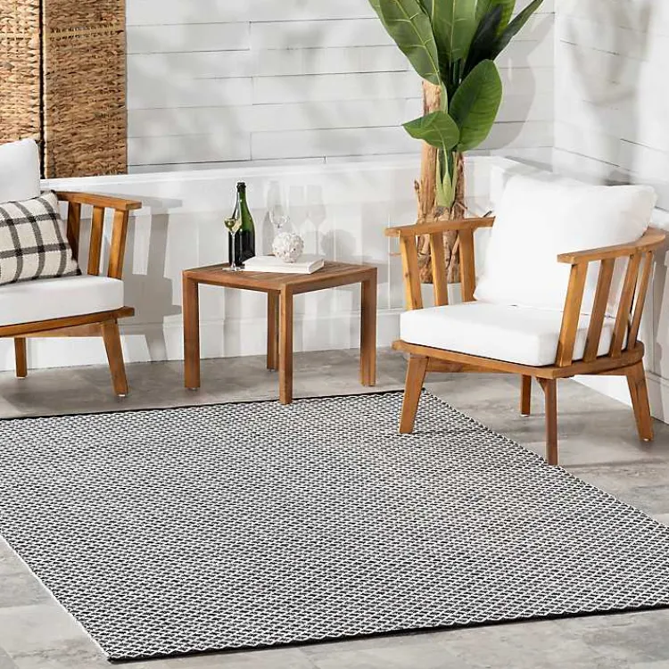 Outdoor Rugs-Kirklands Home Black & White Trellis Indoor/Outdoor Runner, 3x8