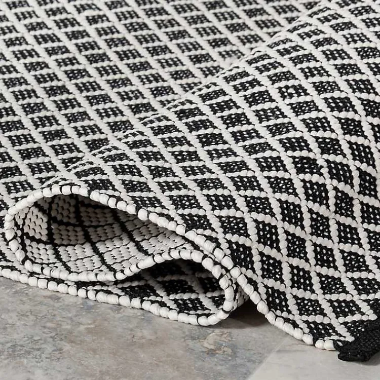 Outdoor Rugs-Kirklands Home Black & White Trellis Indoor/Outdoor Runner, 3x8