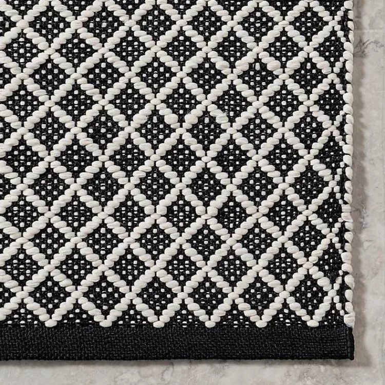 Outdoor Rugs-Kirklands Home Black & White Trellis Indoor/Outdoor Runner, 3x8