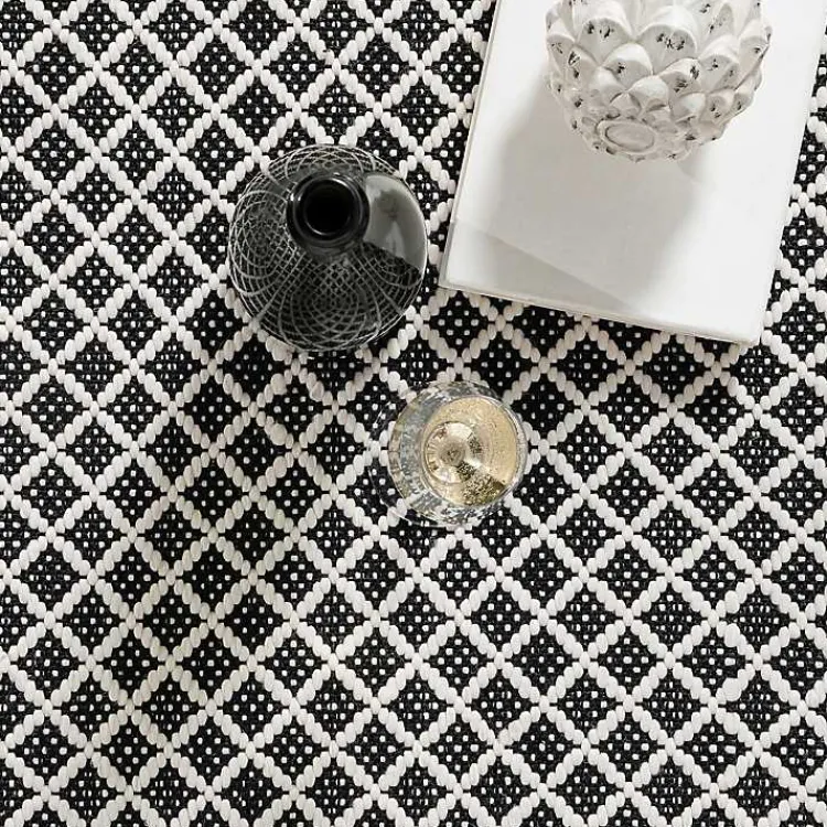 Outdoor Rugs-Kirklands Home Black & White Trellis Indoor/Outdoor Runner, 3x8