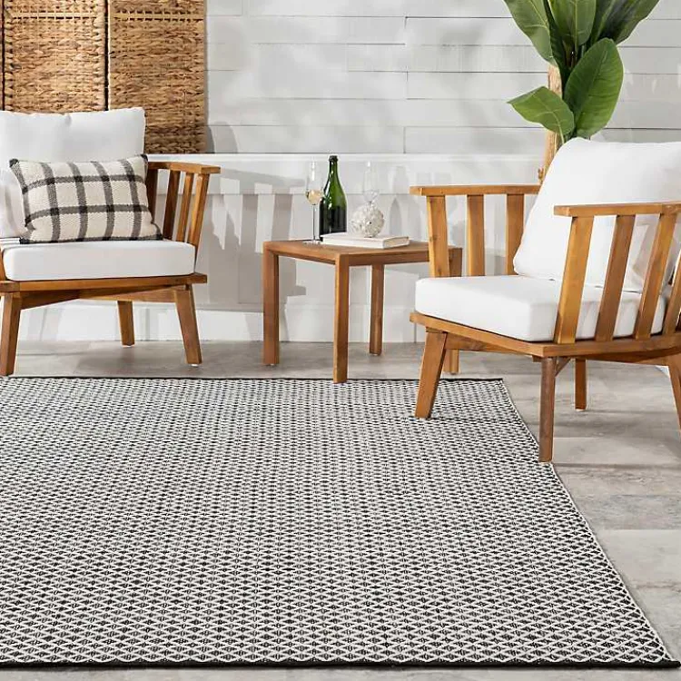 Outdoor Rugs-Kirklands Home Black & White Trellis Indoor/Outdoor Runner, 3x8