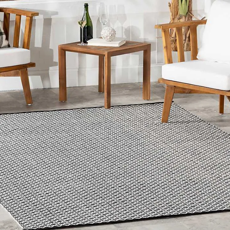 Outdoor Rugs-Kirklands Home Black & White Trellis Indoor/Outdoor Runner, 3x8