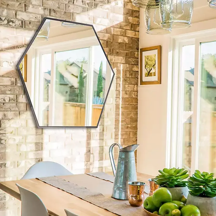 Decorative Mirrors-Kirklands Home Graphite Metal Hexagonal Mirror