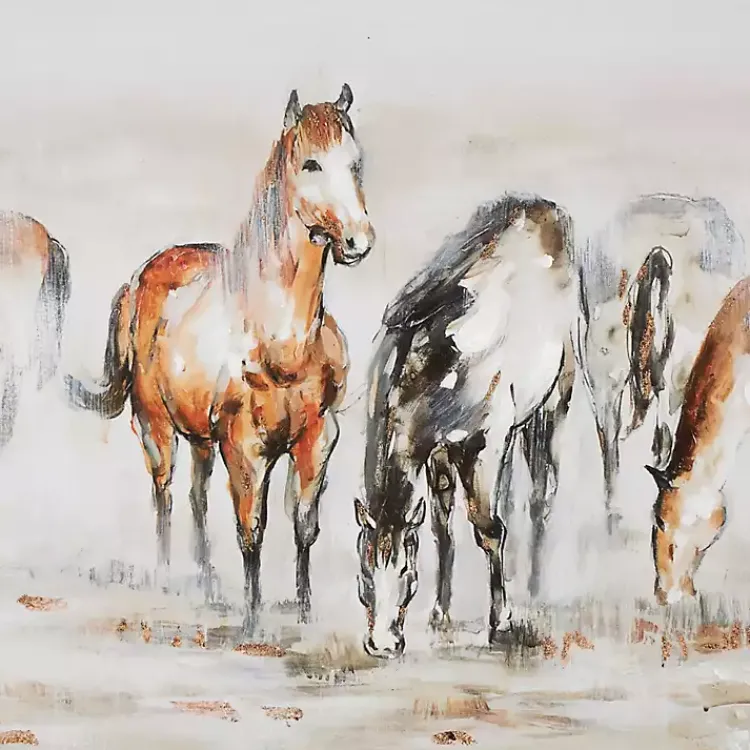 Canvas Art-Kirklands Home Gold Foil Wild Horses Framed Canvas Art Print