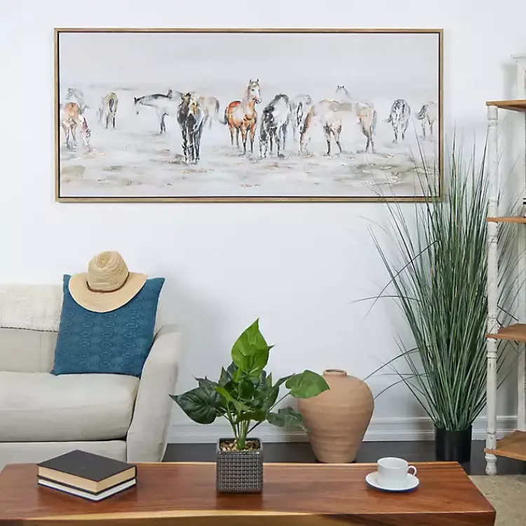 Canvas Art-Kirklands Home Gold Foil Wild Horses Framed Canvas Art Print