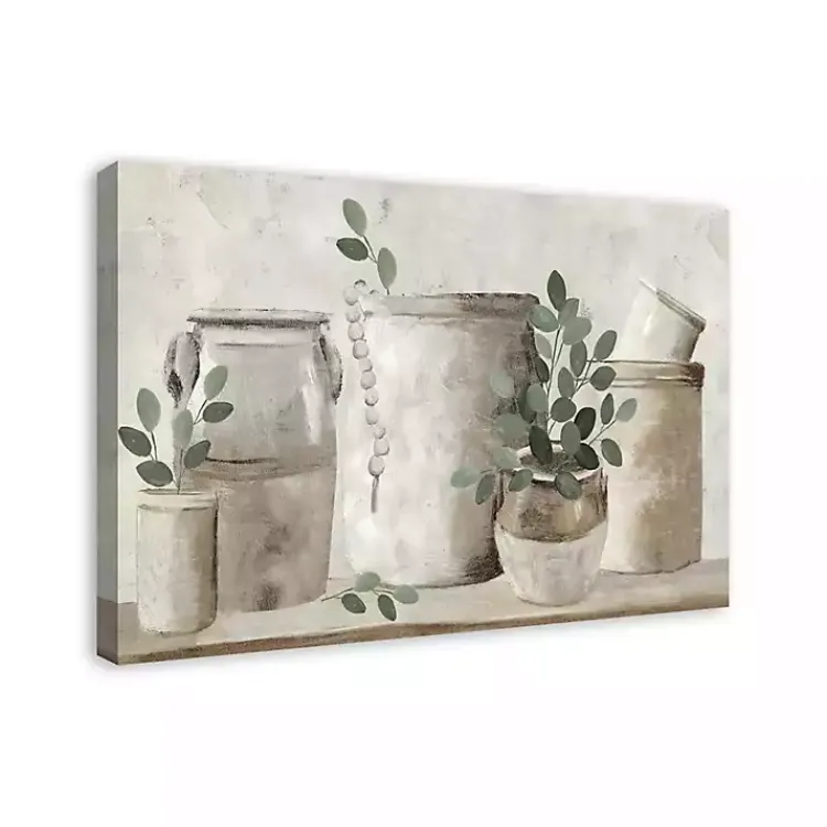 Canvas Art-Kirklands Home Neutral Greenery Pottery Canvas Art Print Gray