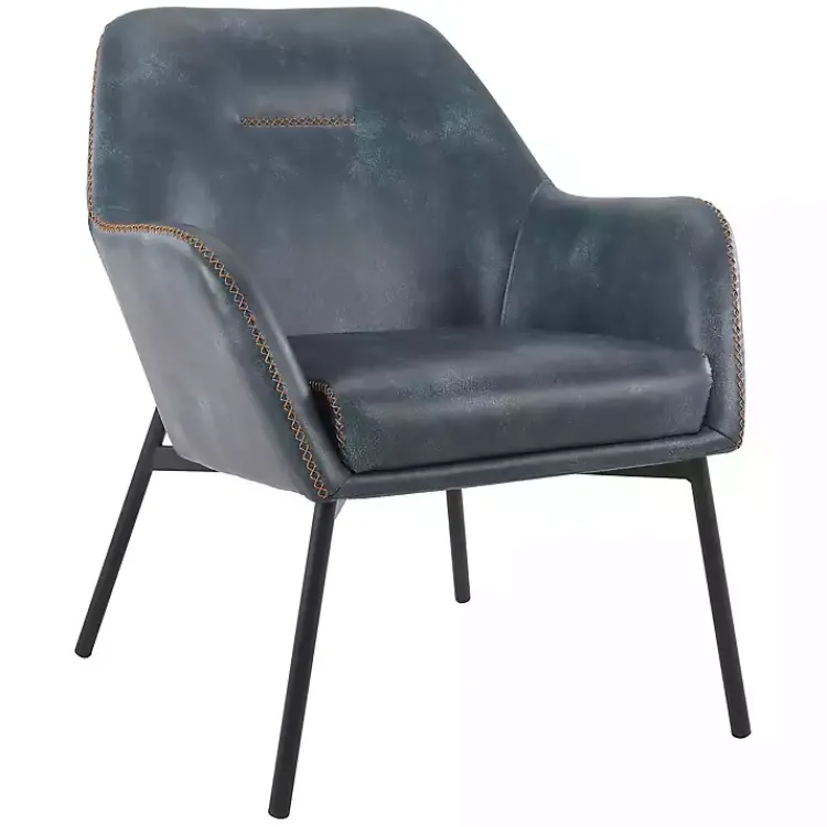 Accent Chairs-Kirklands Home Navy Faux Leather Scoop Accent Chair Blue