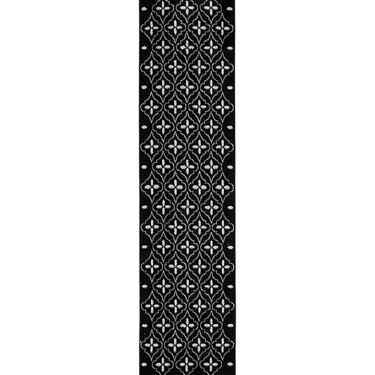 Outdoor Rugs-Kirklands Home Black & Ivory Quatrefoil Indoor/Outdoor Runner