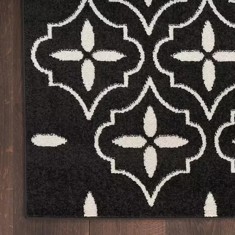 Outdoor Rugs-Kirklands Home Black & Ivory Quatrefoil Indoor/Outdoor Runner