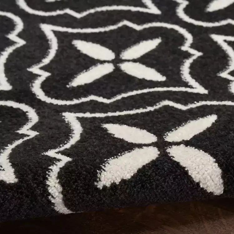 Outdoor Rugs-Kirklands Home Black & Ivory Quatrefoil Indoor/Outdoor Rug, 5x7