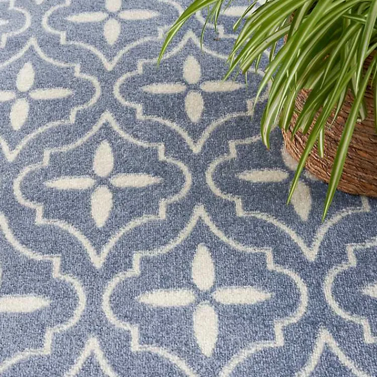 Outdoor Rugs-Kirklands Home Blue & Ivory Quatrefoil Indoor/Outdoor Runner