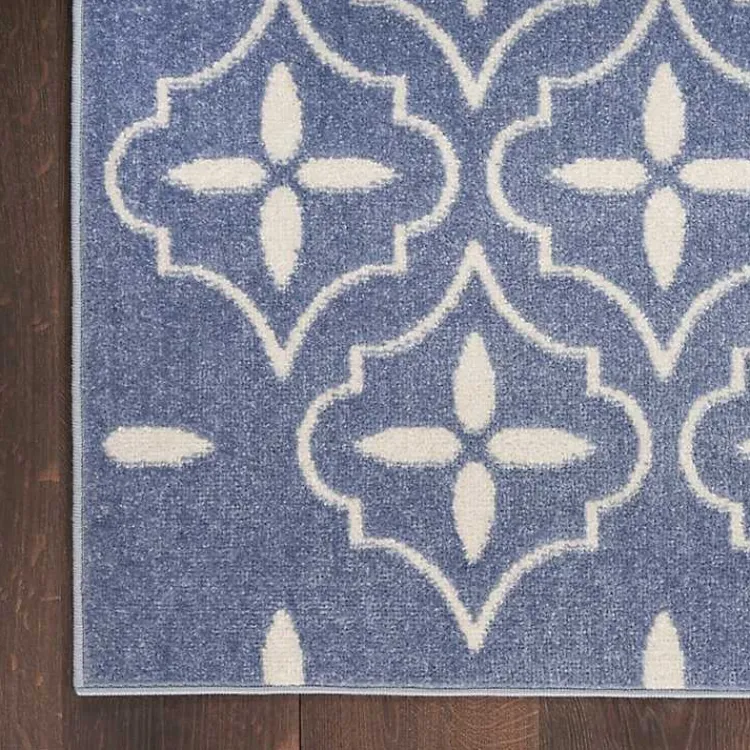 Outdoor Rugs-Kirklands Home Blue & Ivory Quatrefoil Indoor/Outdoor Runner
