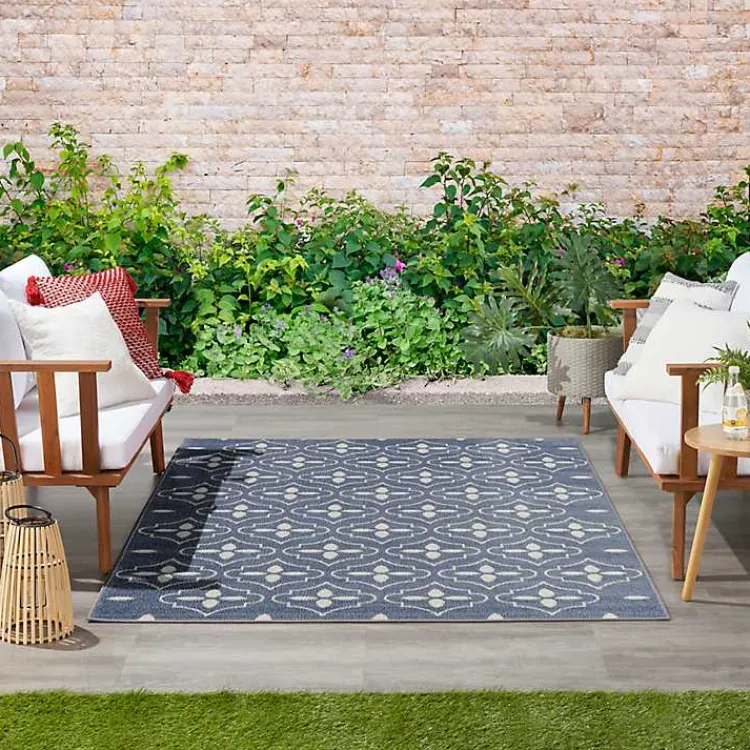 Outdoor Rugs-Kirklands Home Blue & Ivory Quatrefoil Indoor/Outdoor Rug, 4x6