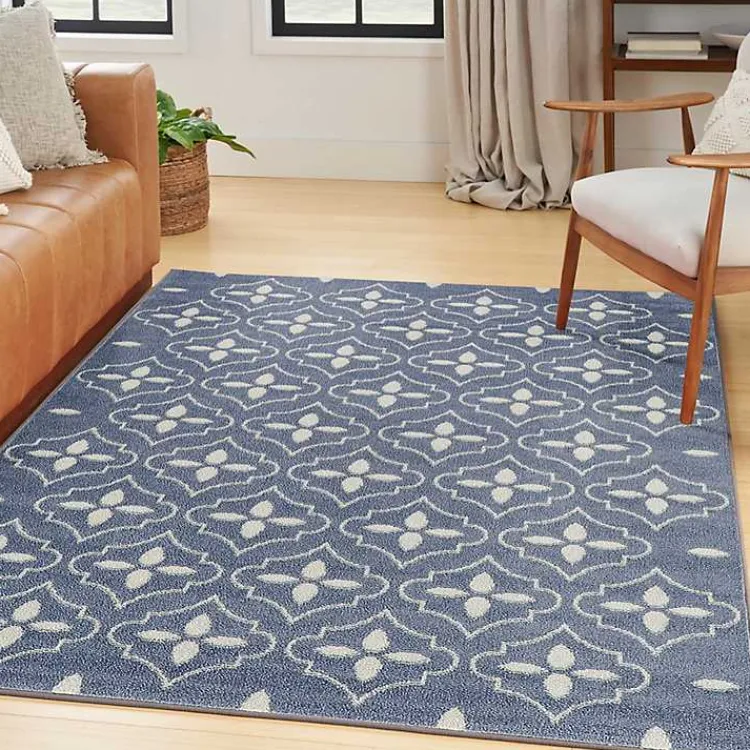 Outdoor Rugs-Kirklands Home Blue & Ivory Quatrefoil Indoor/Outdoor Rug, 4x6
