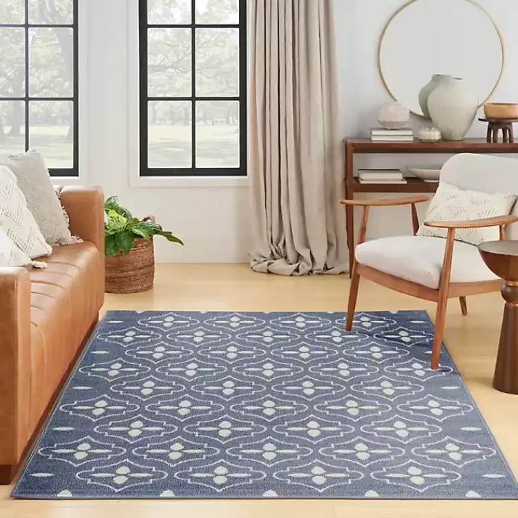 Outdoor Rugs-Kirklands Home Blue & Ivory Quatrefoil Indoor/Outdoor Rug, 4x6