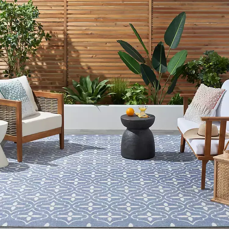 Outdoor Rugs-Kirklands Home Blue & Ivory Quatrefoil Indoor/Outdoor Rug, 5x7