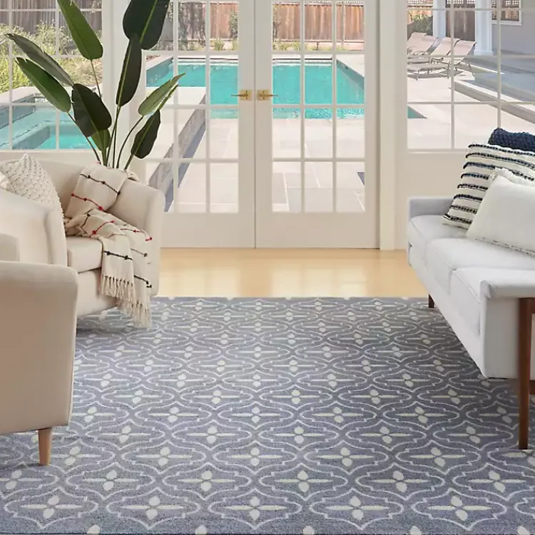 Outdoor Rugs-Kirklands Home Blue & Ivory Quatrefoil Indoor/Outdoor Rug, 5x7