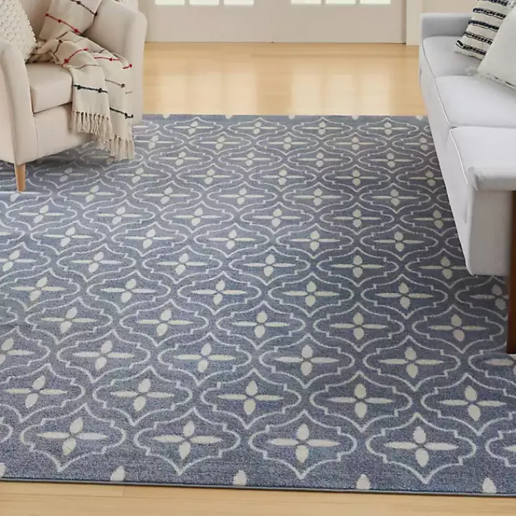 Outdoor Rugs-Kirklands Home Blue & Ivory Quatrefoil Indoor/Outdoor Rug, 8x10