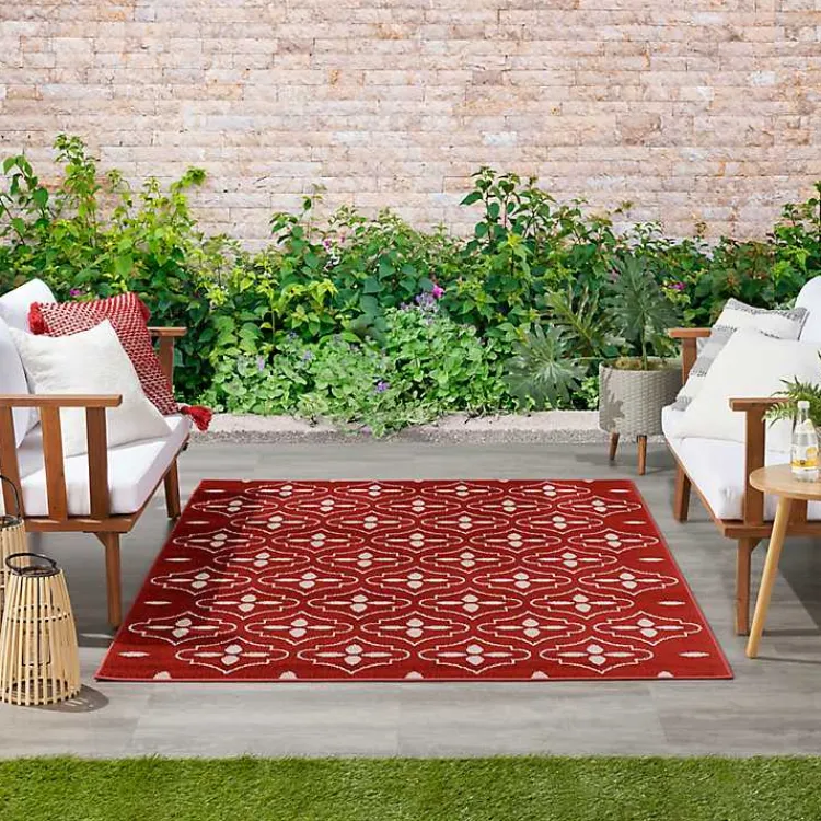 Outdoor Rugs-Kirklands Home Brick & Ivory Quatrefoil Indoor/Outdoor Rug, 4x6