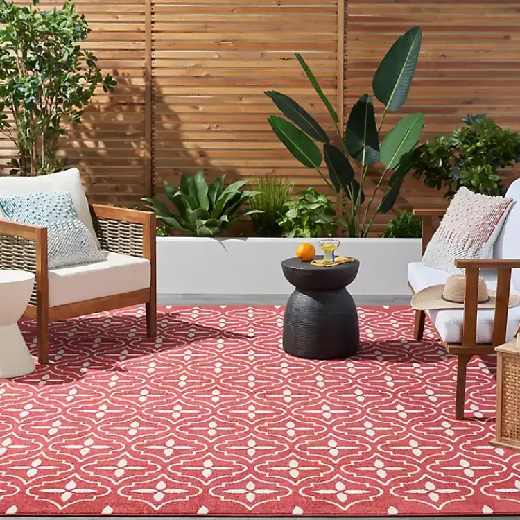 Outdoor Rugs-Kirklands Home Brick & Ivory Quatrefoil Indoor/Outdoor Rug, 5x7