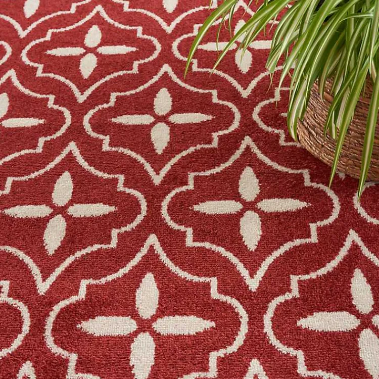 Outdoor Rugs-Kirklands Home Brick & Ivory Quatrefoil Indoor/Outdoor Rug, 8x10