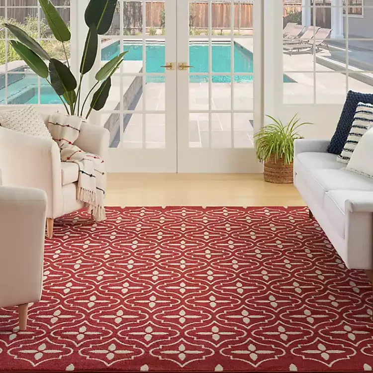 Outdoor Rugs-Kirklands Home Brick & Ivory Quatrefoil Indoor/Outdoor Rug, 8x10