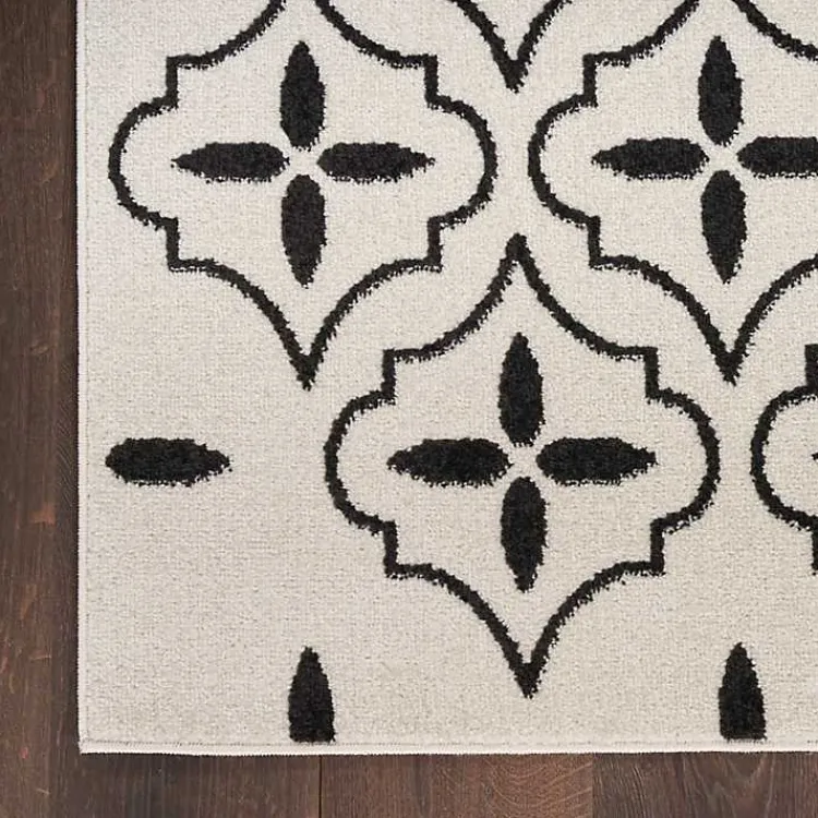 Outdoor Rugs-Kirklands Home Ivory & Black Quatrefoil Indoor/Outdoor Rug, 5x7