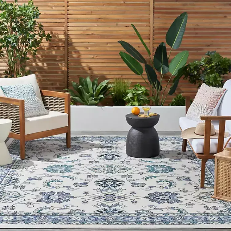 Area Rugs-Kirklands Home Blue Vintage Medallion Indoor/Outdoor Rug, 5x7