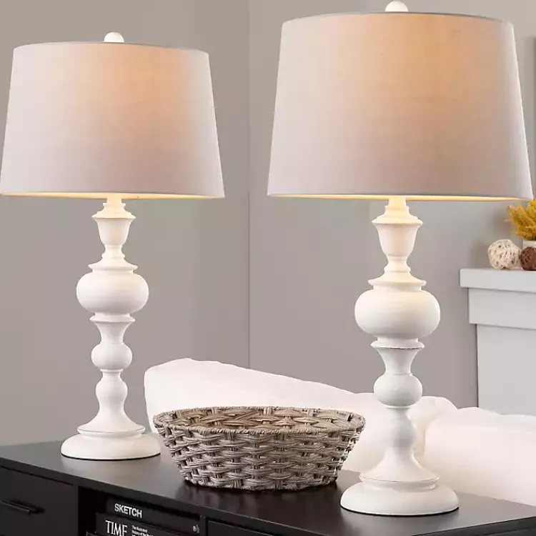 Table Lamps-Kirklands Home Distressed Off-White Morocco Table Lamps, Set of 2 Gray