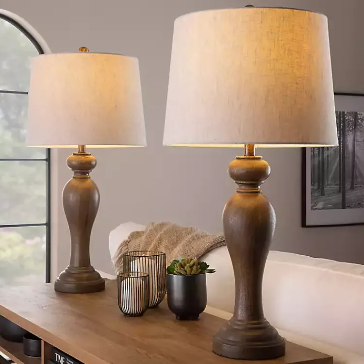 Table Lamps-Kirklands Home Gray-Brown Spindle Table Lamps, Set of 2 Tan