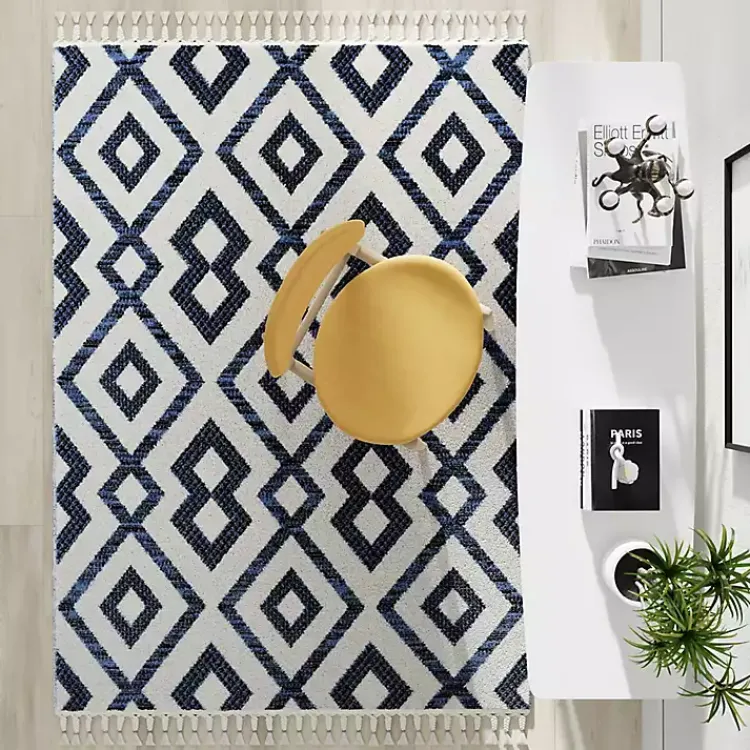 Area Rugs-Kirklands Home Navy & White Diamond Trellis Area Rug, 8x10 Blue
